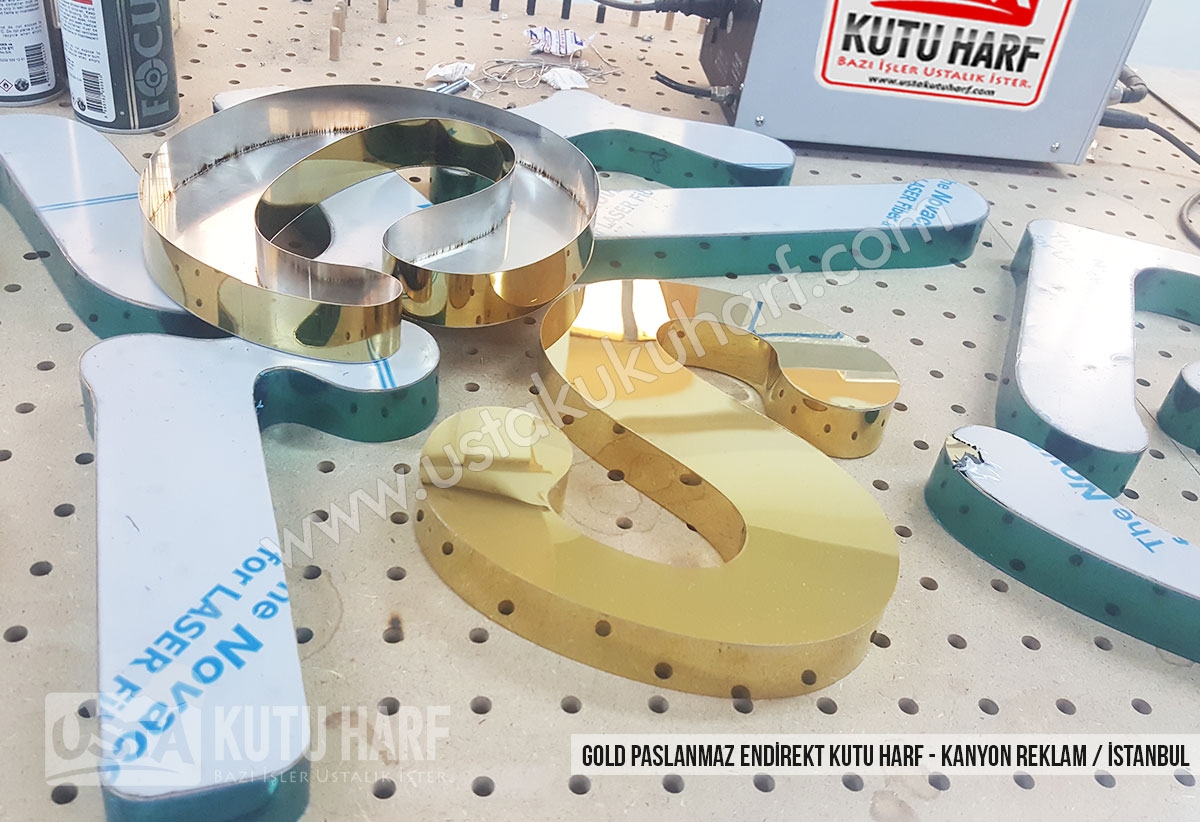 Endirekt Gold Paslanmaz Kutu Harf - Kalyon Reklam / İstanbul
